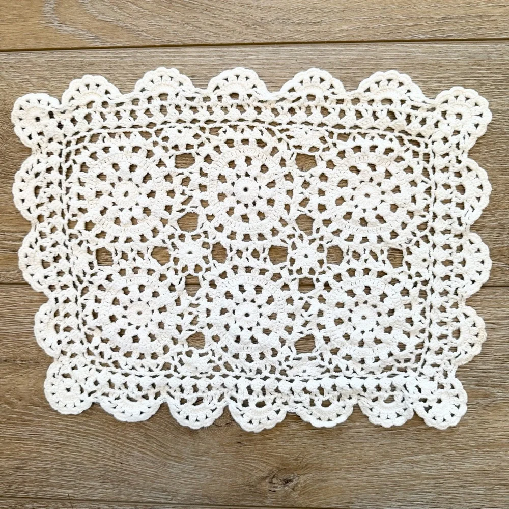 Hand Crochet Doily Bundle of 3 Round Pastels Pink Scalloped Trim‎ Rectangular